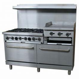 Empura Stainless EGR60-GS24_NAT Empura Natural Gas 60 Wide Stainless Steel  6-Burner Gas Range With Elevated 24 3-Burner Right Side Griddle / Built In  Salamander Broiler And 2 Full Sized Standard Ovens 302