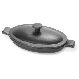 Vollrath 59741 3.3 oz. Pre-Seasoned Mini Cast Iron Oval Casserole Dish with  Cover