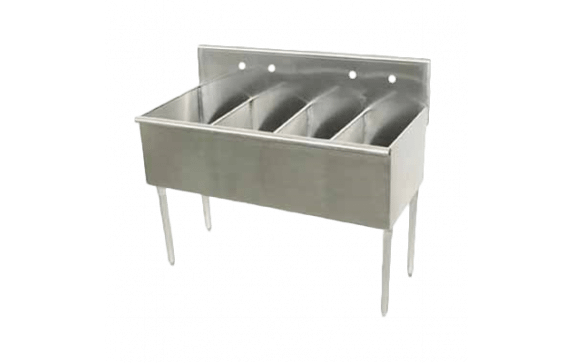 Advance Tabco 6-4-48 Square Corner Scullery Sink 4-compartments 12"W X 21"D Front-to-back X 14" Deep Sink Compartments