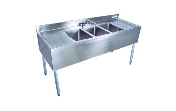 BK Resources UB4-18-384TS Slim-Line Underbar Sink Three Compartment 84”W X 18-1/4"D X 32-1/2"H Overall Size