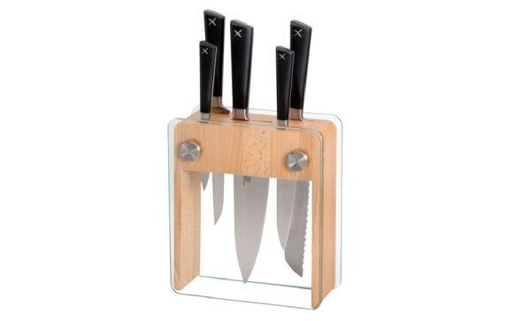Mercer Culinary M19105 ZüM® Knife Glass Block Set 6-piece Includes: (1) 6" Wavy Edge Utility Knife